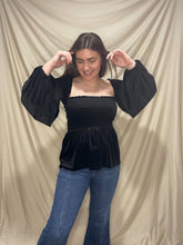 Load image into Gallery viewer, Smocked Velvet Puff Sleeve Blouse
