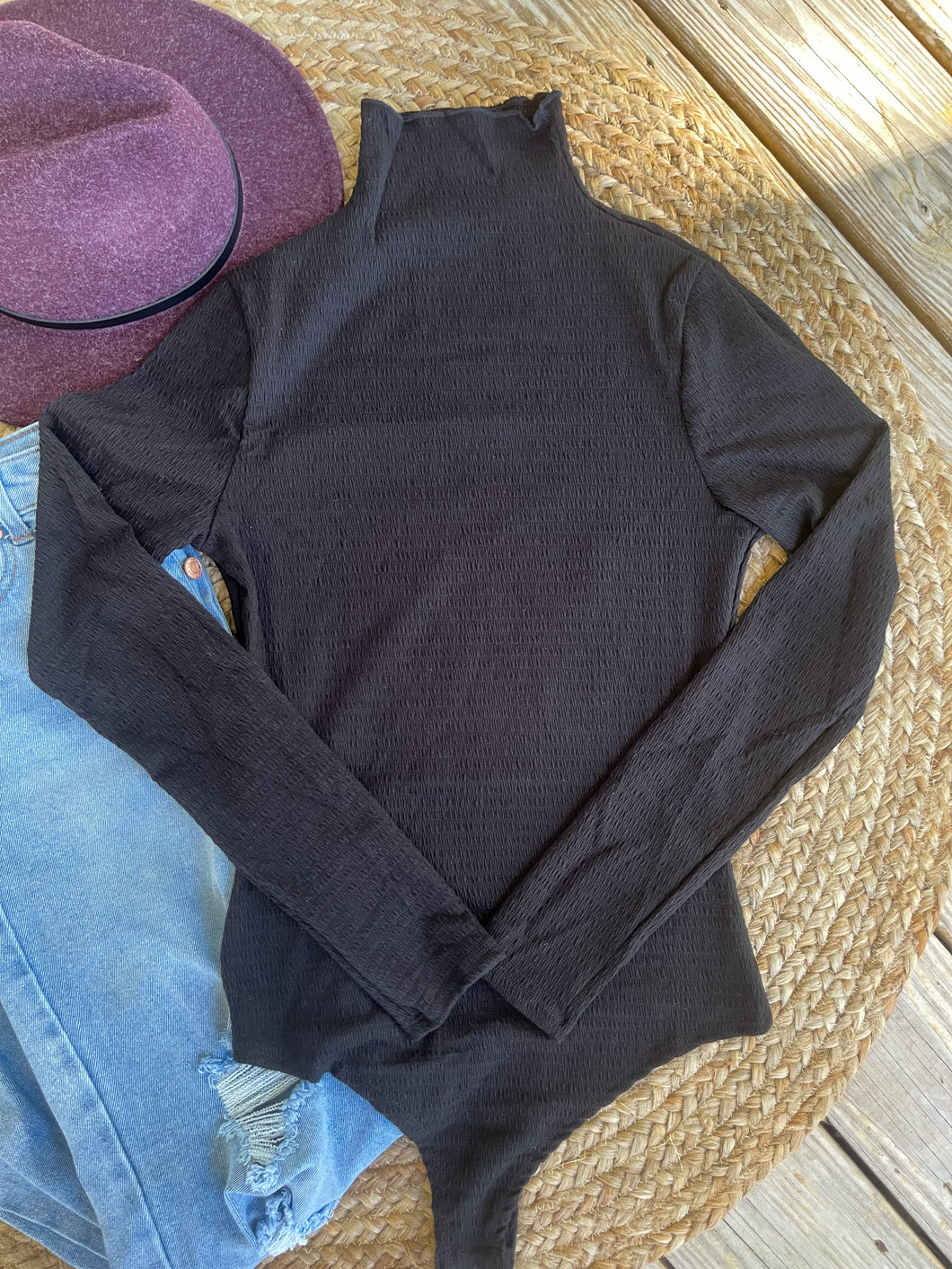 Black Ruched Bodysuit