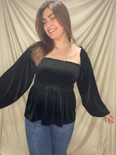 Load image into Gallery viewer, Smocked Velvet Puff Sleeve Blouse
